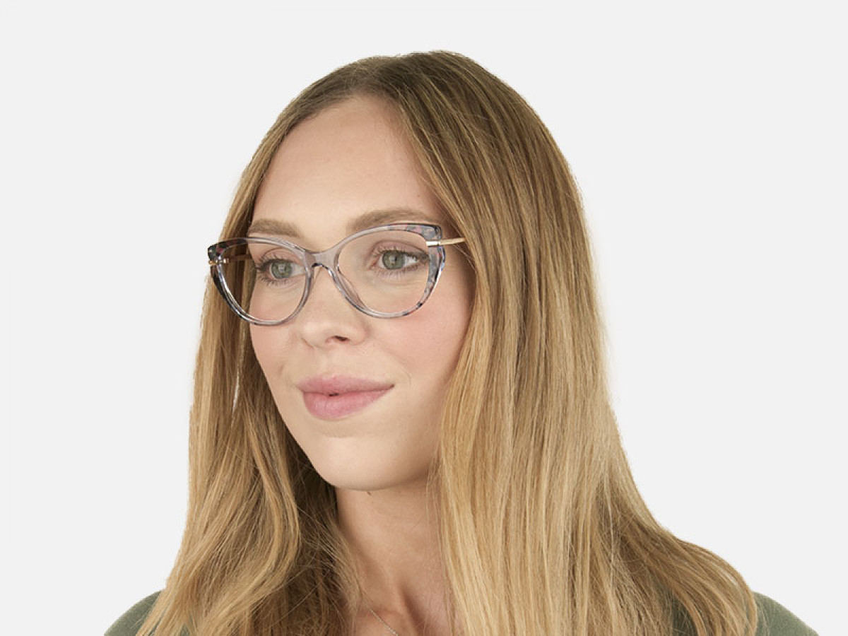 Crystal Blue Cat-Eye Glasses Gold Temple-1