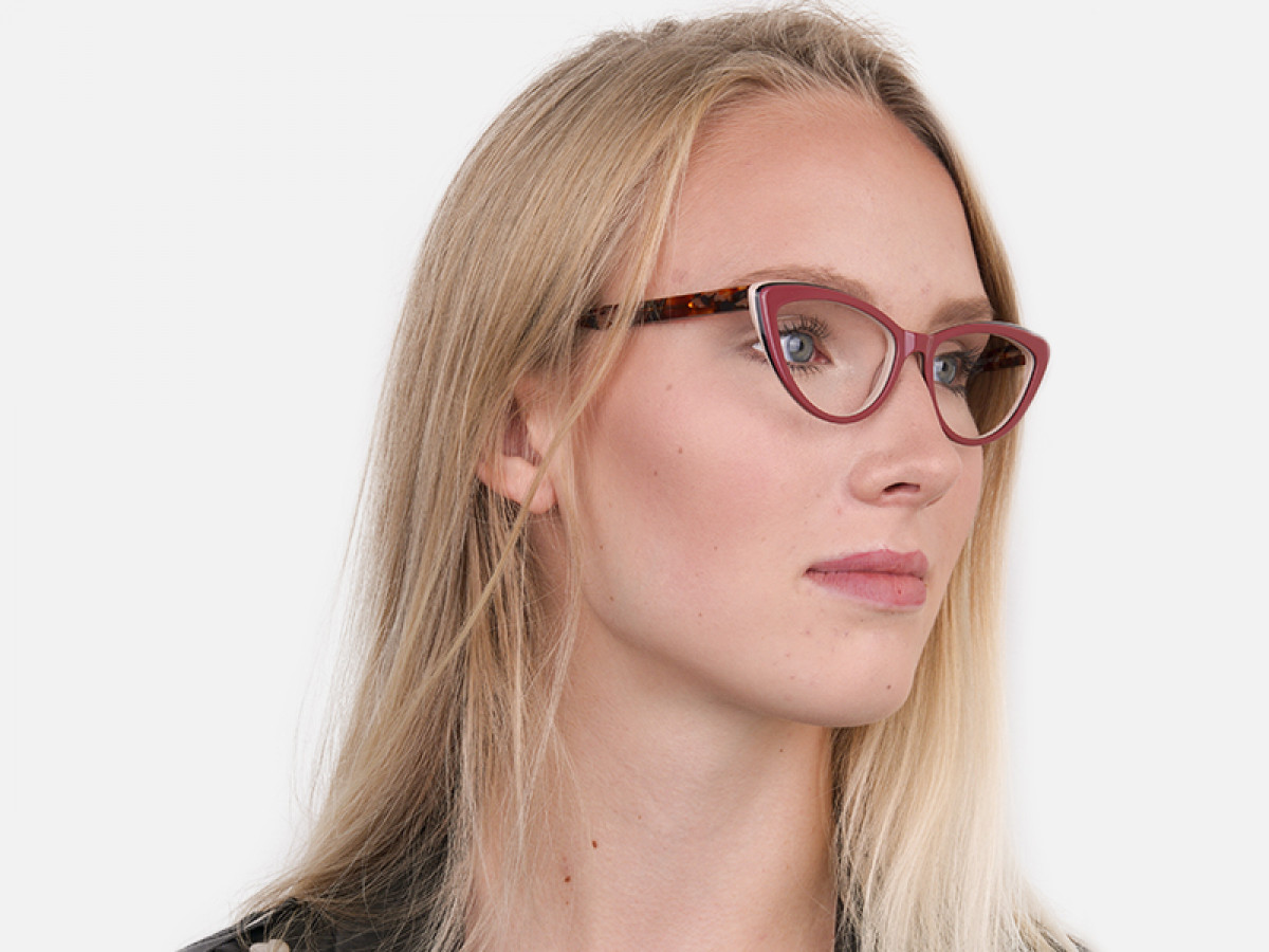 Red and Nude Tortoise Cat eye glasses Women-1