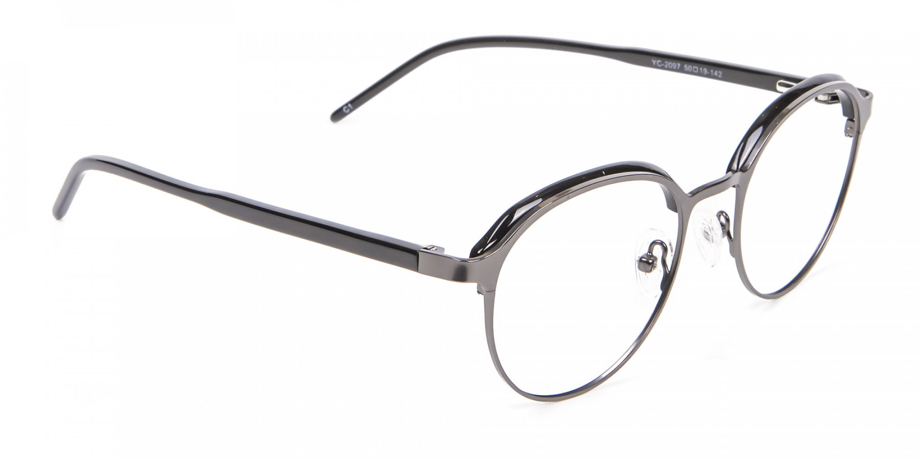 TIM CO1 - Mixed Material Black Round Browline Glasses Frame | Specscart.®