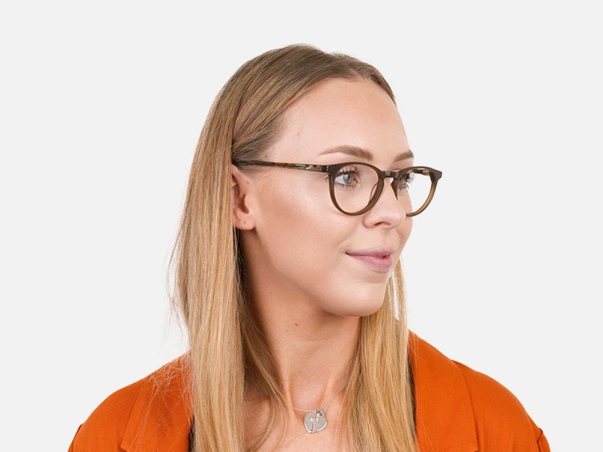 Keyhole Mocha Brown & Marble Hunter Green Glasses in Round - 1