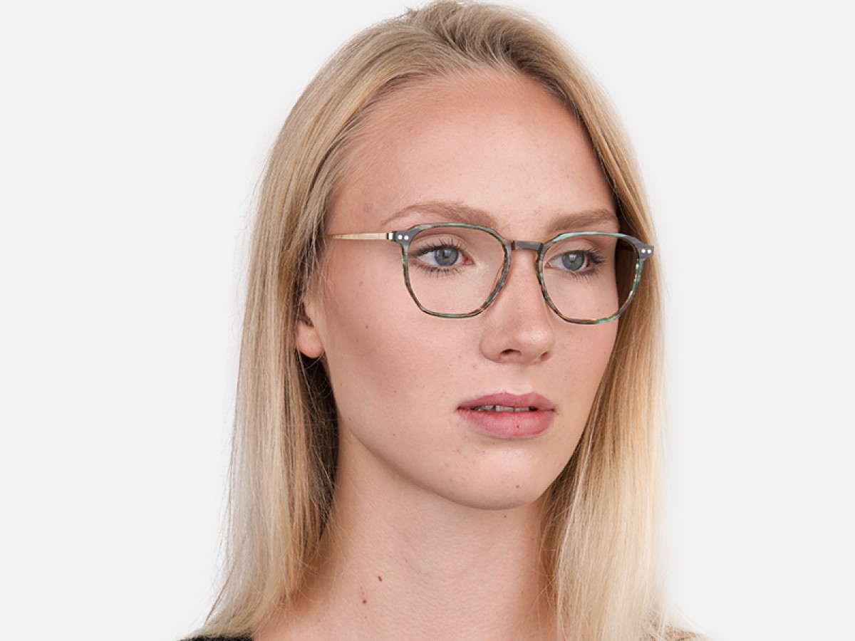 Jade Green & Brown, Gold Geometric Glasses-1