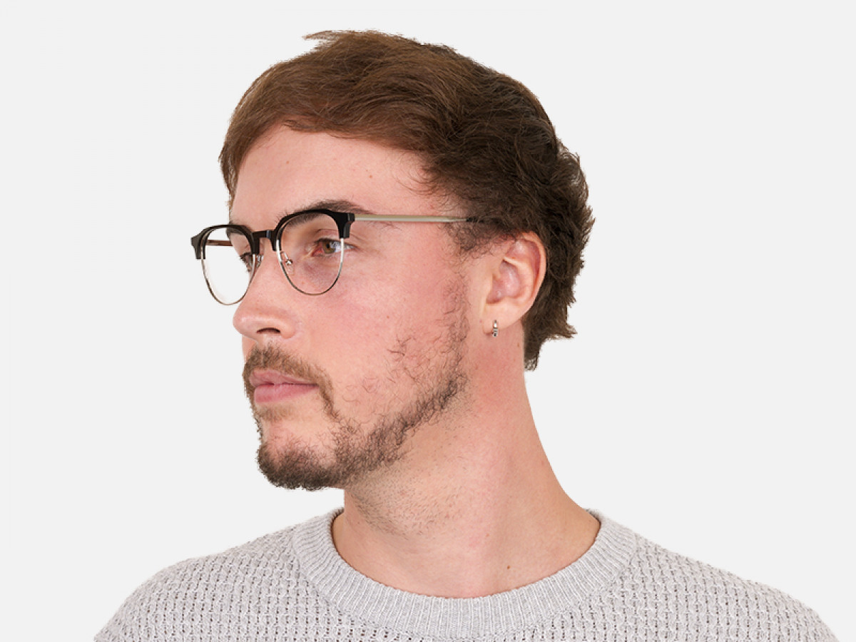 Clubmaster Eyeglasses in Black and Silver Round Frame - 1