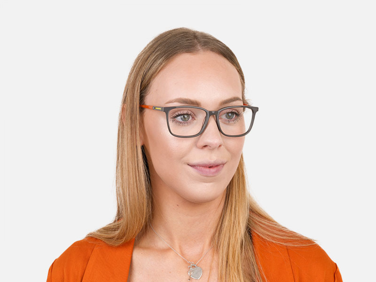 Sporty Nerd Rectangular Grey Orange Frame Glasses - 1