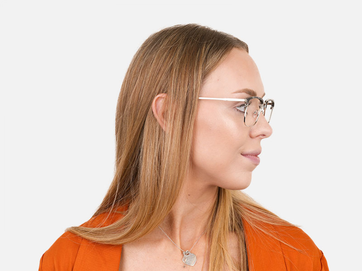 Grey Tortoise and Silver Glasses in Browline & Square - 1