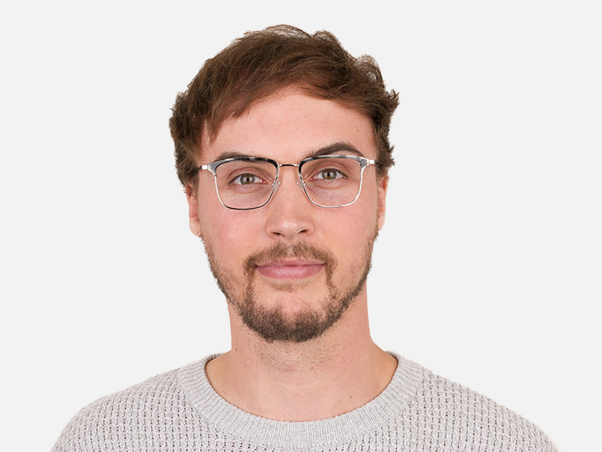Grey Tortoise and Silver Glasses in Browline & Square - 1
