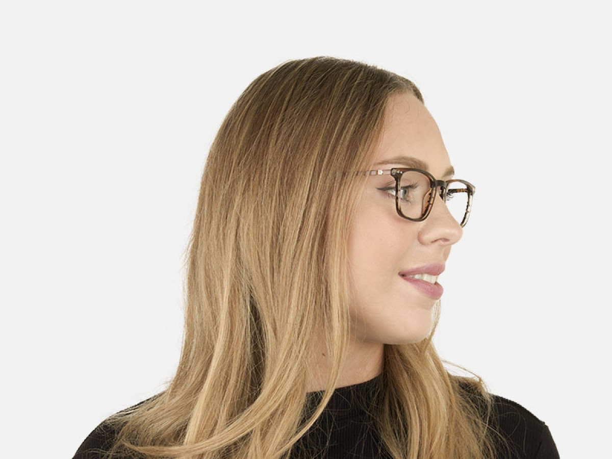Rectangular Hazelnut Brown Designer Striped Eyeglasses - 1