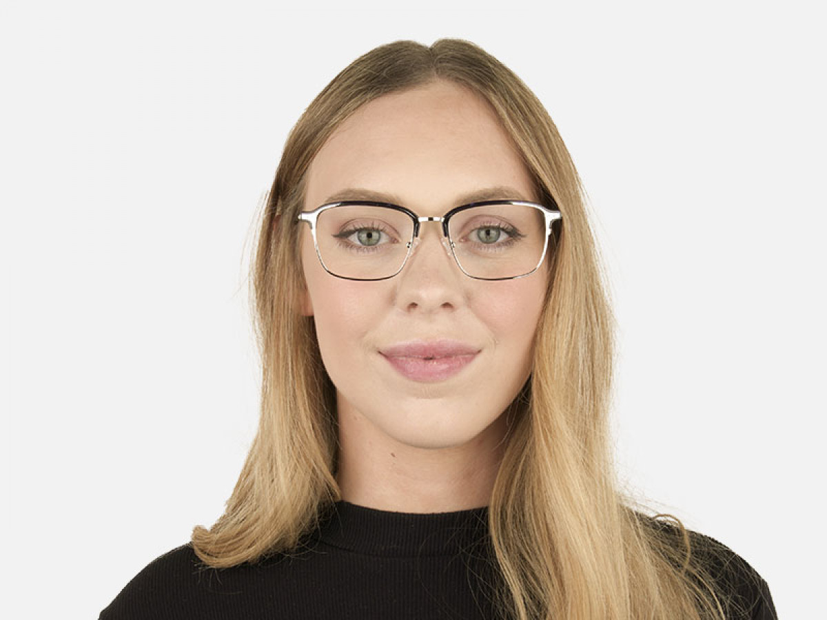 Rectangular & Browline Silver and Marble Blue Browline Glasses - 1