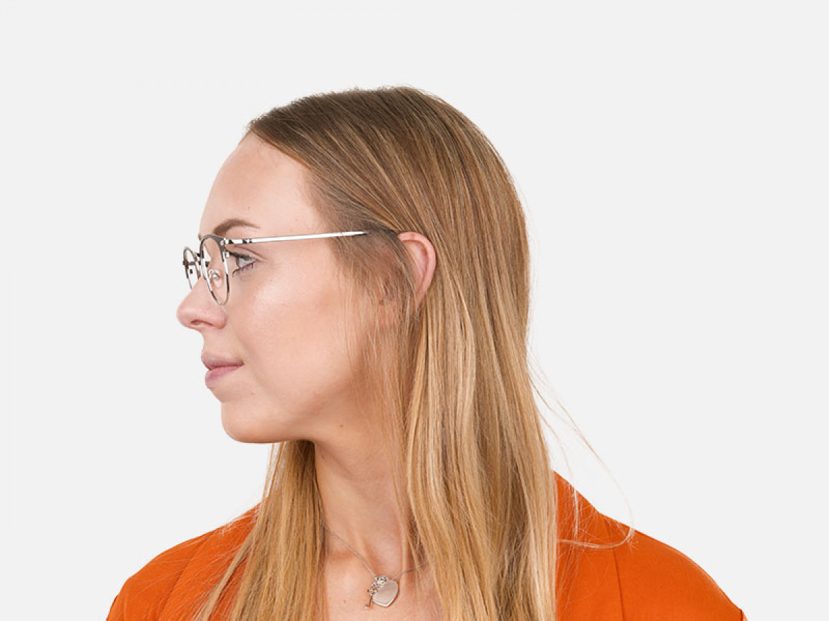 Silver & Black Keyhole Browline Glasses in Round - 1