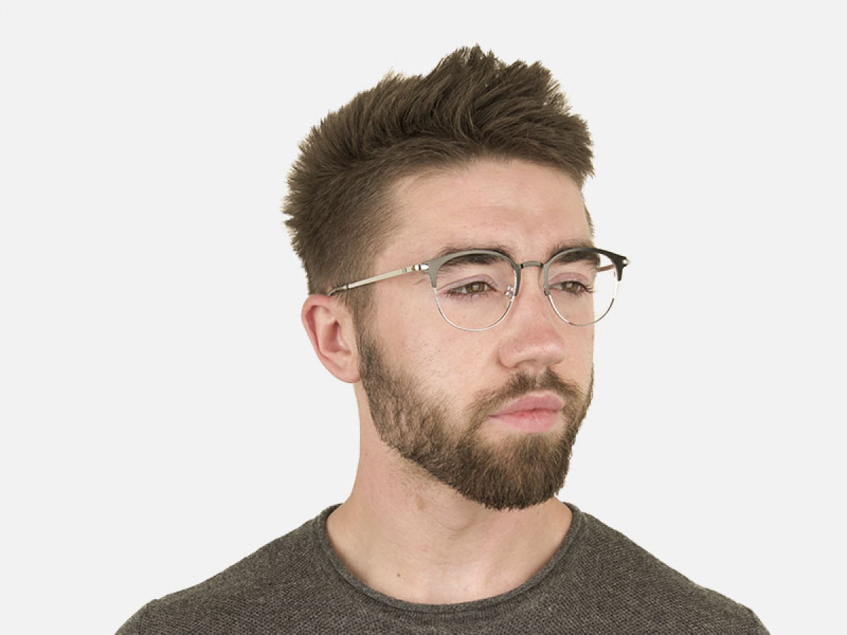 Silver & Black Keyhole Browline Glasses in Round - 1