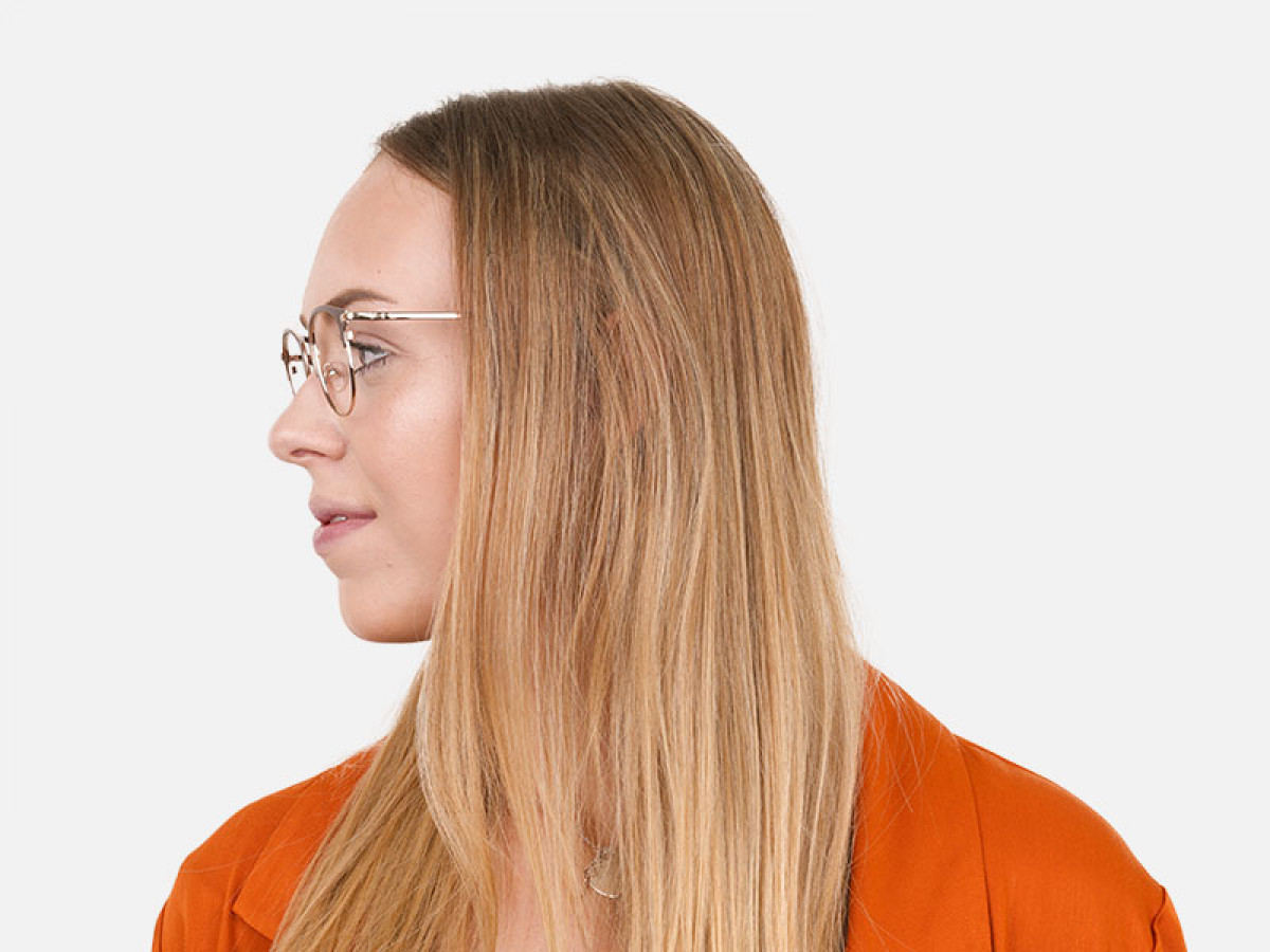 Brown & Gold Keyhole Browline Glasses in Round - 1