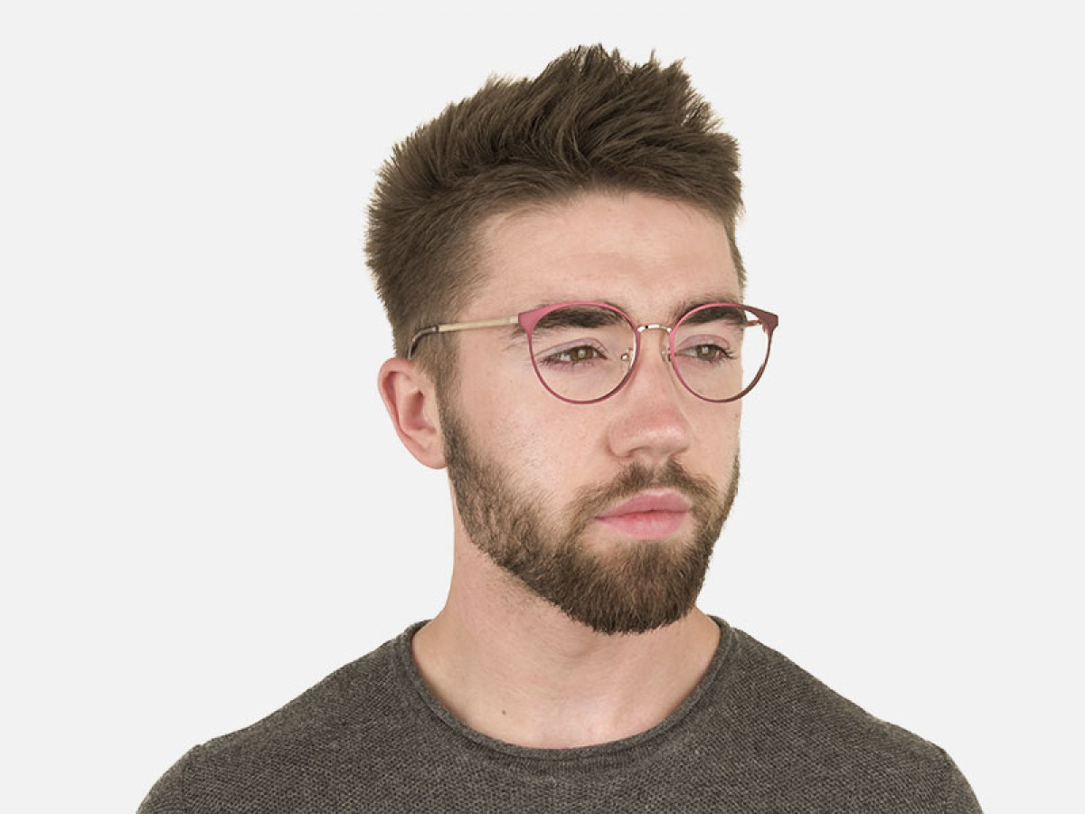 Silver Burgundy Red Spectacle Frames in Round  - 1
