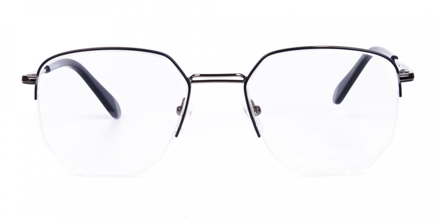  Matte Black Browline Glasses in Half-Rim Frame, Hipster Glasses