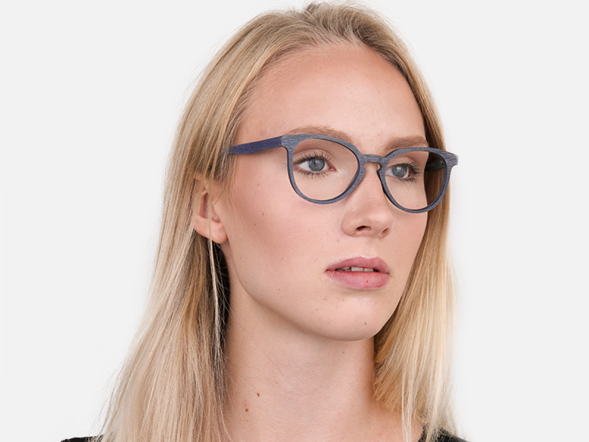 Dusty Green and Blue Round Wood Glasses Unisex-1