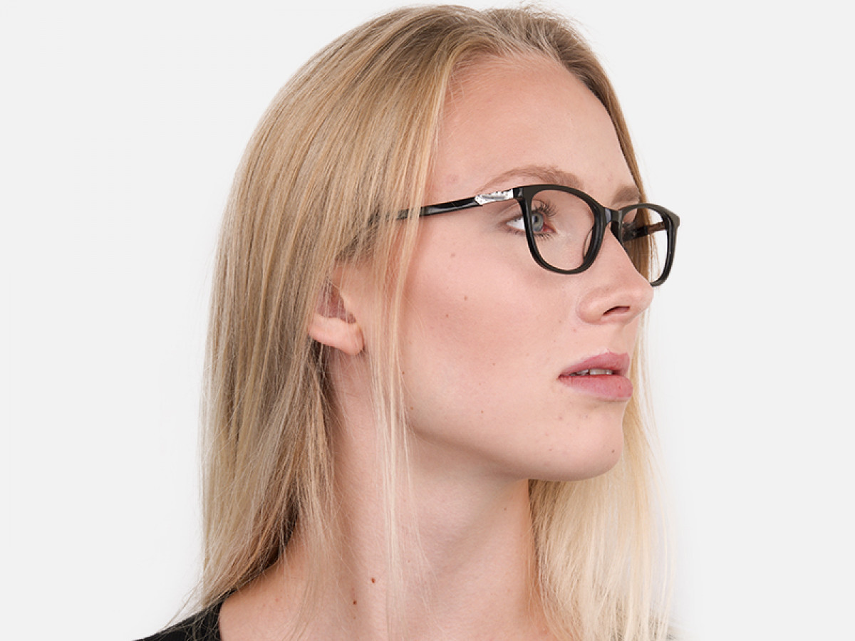Women Black Acetate Rectangular Glasses Frame-1