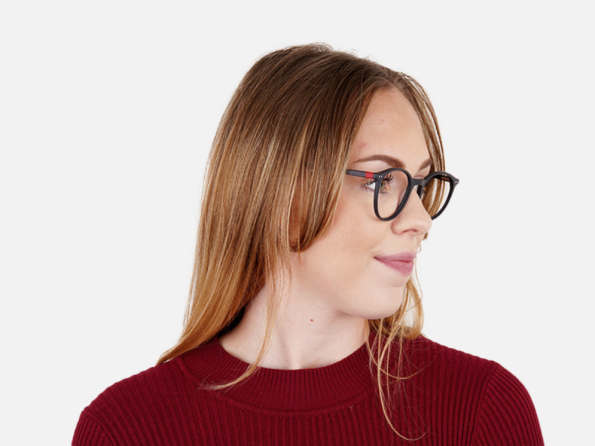 matte black and red round glasses frames-1