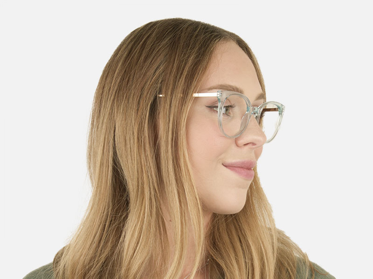 Blue Round Cat-Eye Glasses Gold Temple-1