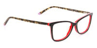 Dark Green Tortoise & Red Cat Eye Glasses Women-1