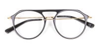 Delicate Designer Double-Bridged Glasses in Black and Gold - 1