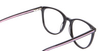 Retro Round Glasses in Black & Pink with Stripes - 1