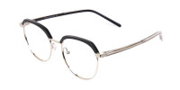 Black Silver Browline Glasses in Metal Unisex-1