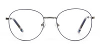 Navy Blue Silver Weightless Metal Round Glasses - 1