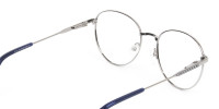 Navy Blue Silver Weightless Metal Round Glasses - 1