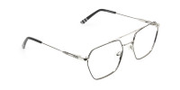 Black & Silver Thin Metal Glasses in Hipster Geometric Frame - 1