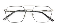 Black & Silver Thin Metal Glasses in Hipster Geometric Frame - 1