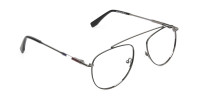 Silver & Dark Navy Thin Metal Aviator Frame Glasses - 1