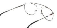 Silver & Dark Navy Thin Metal Aviator Frame Glasses - 1