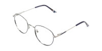 Lightweight Silver & Royal Blue Round Spectacles - 1