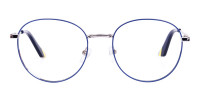 Navy Blue and Silver Metal Round Glasses-1