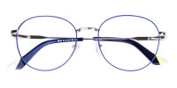 Navy Blue and Silver Metal Round Glasses-1