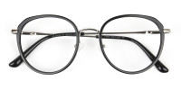 Metal Silver and Black Thick Round Frame Glasses - 1