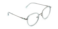 Gunmetal and Translucent Powder Blue Thick round Frame glasses - 1