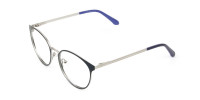 Navy Blue and Silver Round Glasses Frames Men Women  - 1