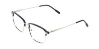 Rectangular & Browline Silver and Marble Blue Browline Glasses - 1