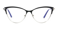 Navy Blue and Silver Metal Cat Eye Glasses - 1