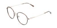 Circular Wire Frame Glasses Gold & Brown Men Women - 1
