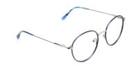 Silver Navy Blue Circle Wire Frame Glasses - 1