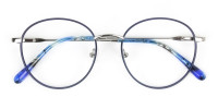 Silver Navy Blue Circle Wire Frame Glasses - 1
