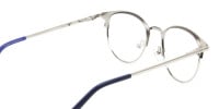 Keyhole Silver Navy Blue Browline Glasses in Round - 1