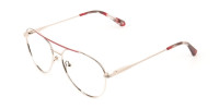 Red & Gold Flat Bridge Aviator Glasses in Metal - 1