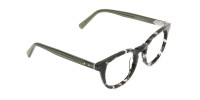 Marble Grey & Translucent Olive Green Round Glasses - 1