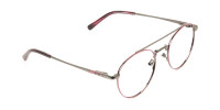 Lightweight Gunmetal & Red Round Aviator Glasses in Metal - 1