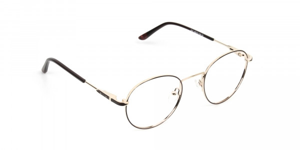 Dark Brown Gold Metal Frame Spectacles - 1
