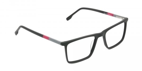 Matte Black & Red Rectangular Glasses - 1