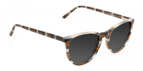 Silver Grey & Brown Striped Sunglasses - 3