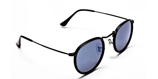 Blue Metal Round Sunglasses - 2