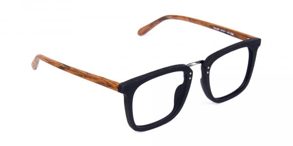 Black and Brown Full Rim Wooden Glasses-1